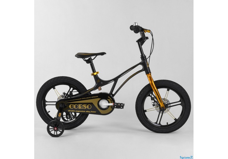 Велосипед "CORSO" 16"  магнієві диски Black/Gold