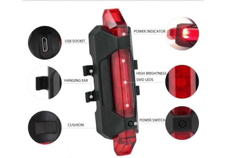 Фонарь габаритный задний BC-TL5411 5 светодиодов USB (красный) Фонарь габаритный задний BC-TL5411 5 светодиодов USB (красный)